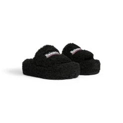 Sandali Con Zeppa Furry da Donna in Nero
