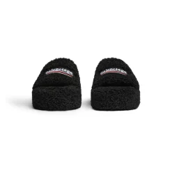 Sandali Con Zeppa Furry da Donna in Nero