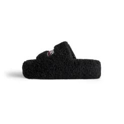 Sandali Con Zeppa Furry da Donna in Nero