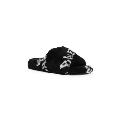 Sandali Furry Slide Allover Logo da Donna in Nero