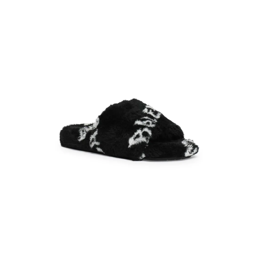 Sandali Furry Slide Allover Logo da Donna in Nero