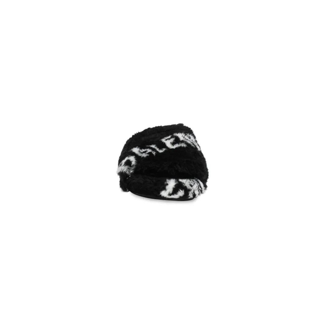 Sandali Furry Slide Allover Logo da Donna in Nero