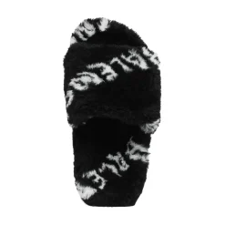 Sandali Furry Slide Allover Logo da Donna in Nero