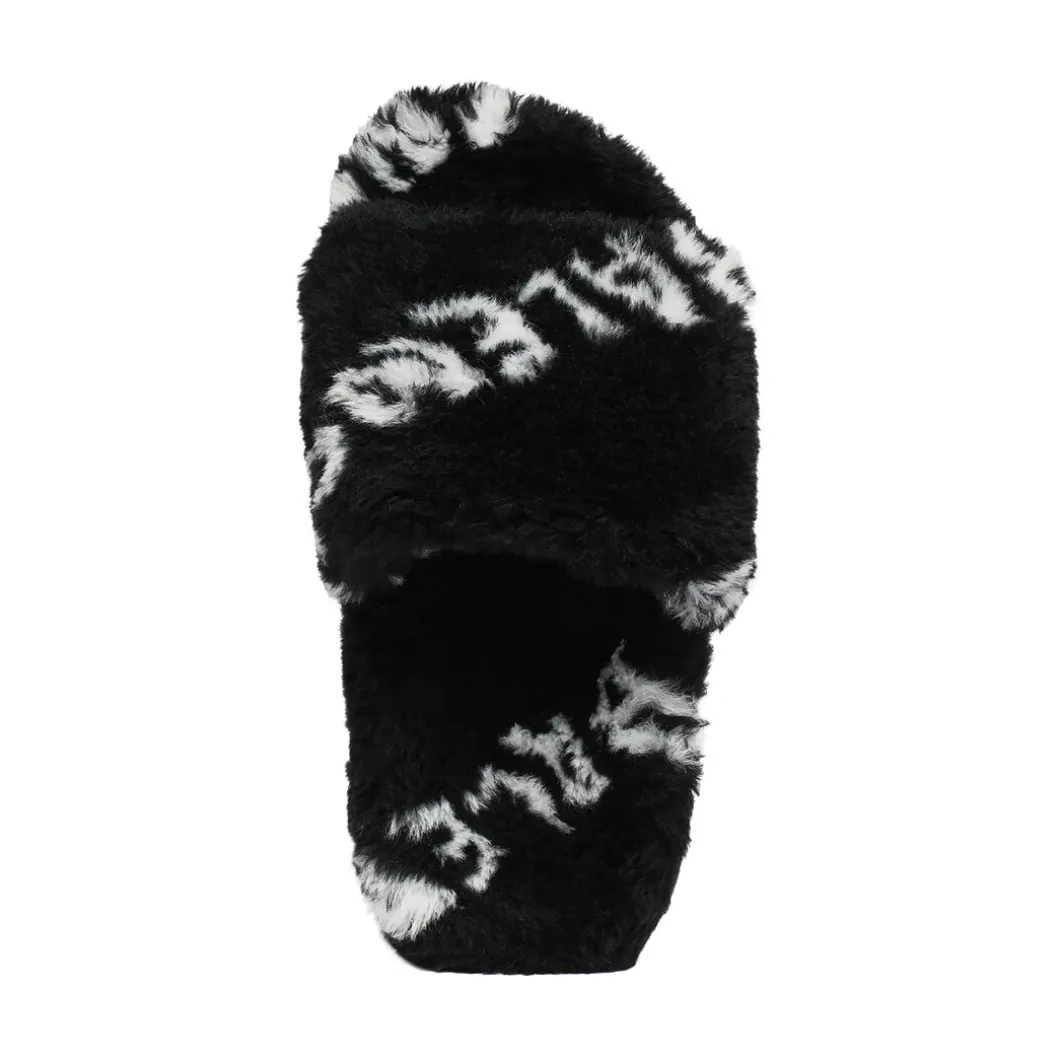Sandali Furry Slide Allover Logo da Donna in Nero