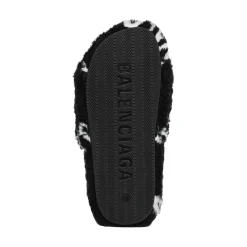 Sandali Furry Slide Allover Logo da Donna in Nero