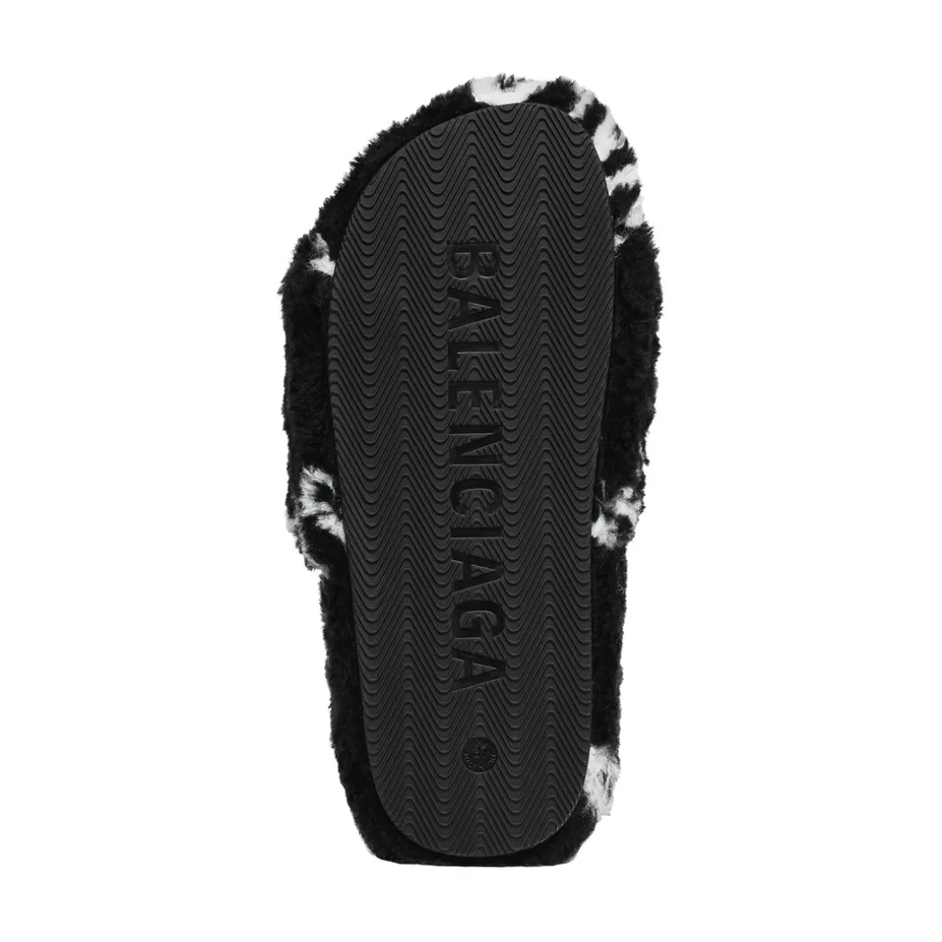 Sandali Furry Slide Allover Logo da Donna in Nero