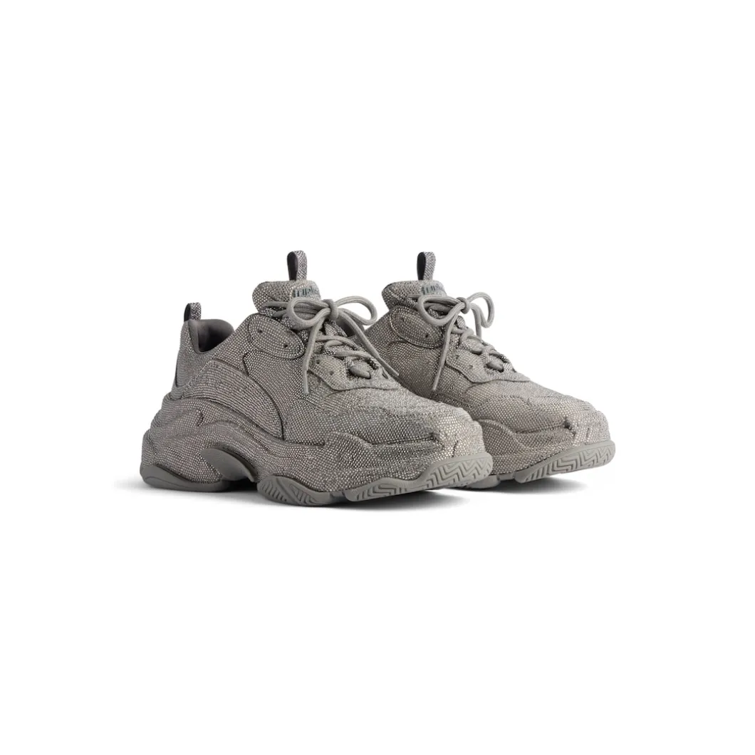 Sneaker Triple S Con Strass da Donna in Grigio Scuro