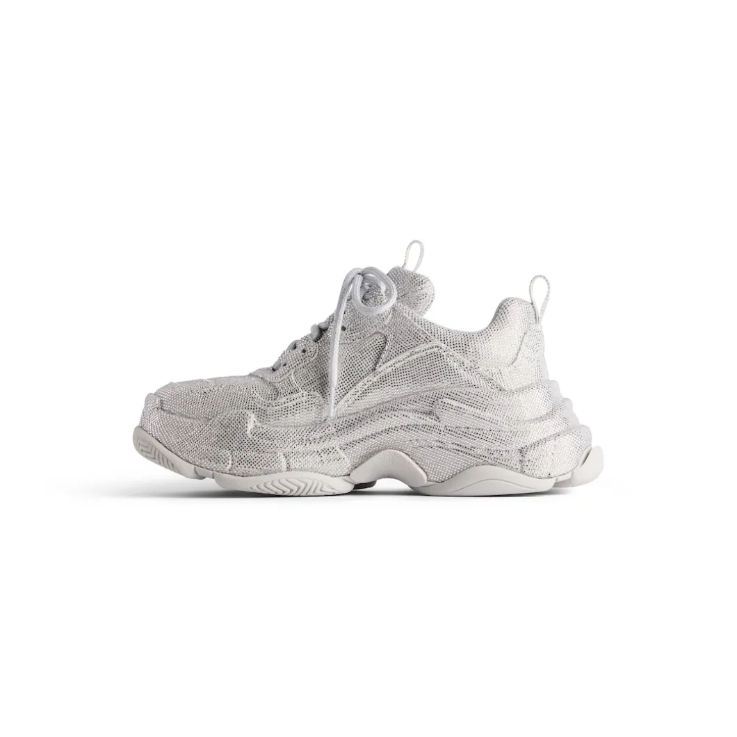 Sneaker Triple S Con Strass da Donna in Grigio Chiaro