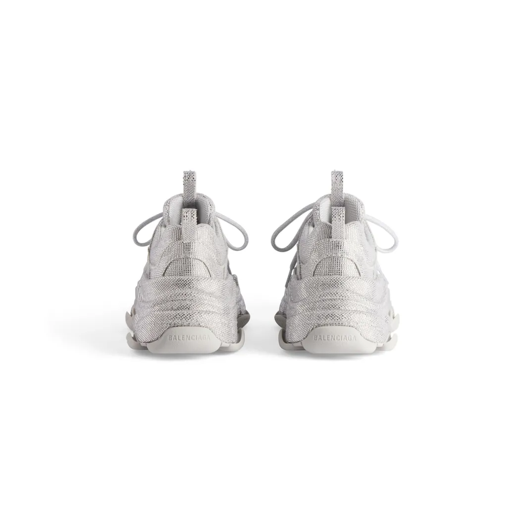Sneaker Triple S Con Strass da Donna in Grigio Chiaro