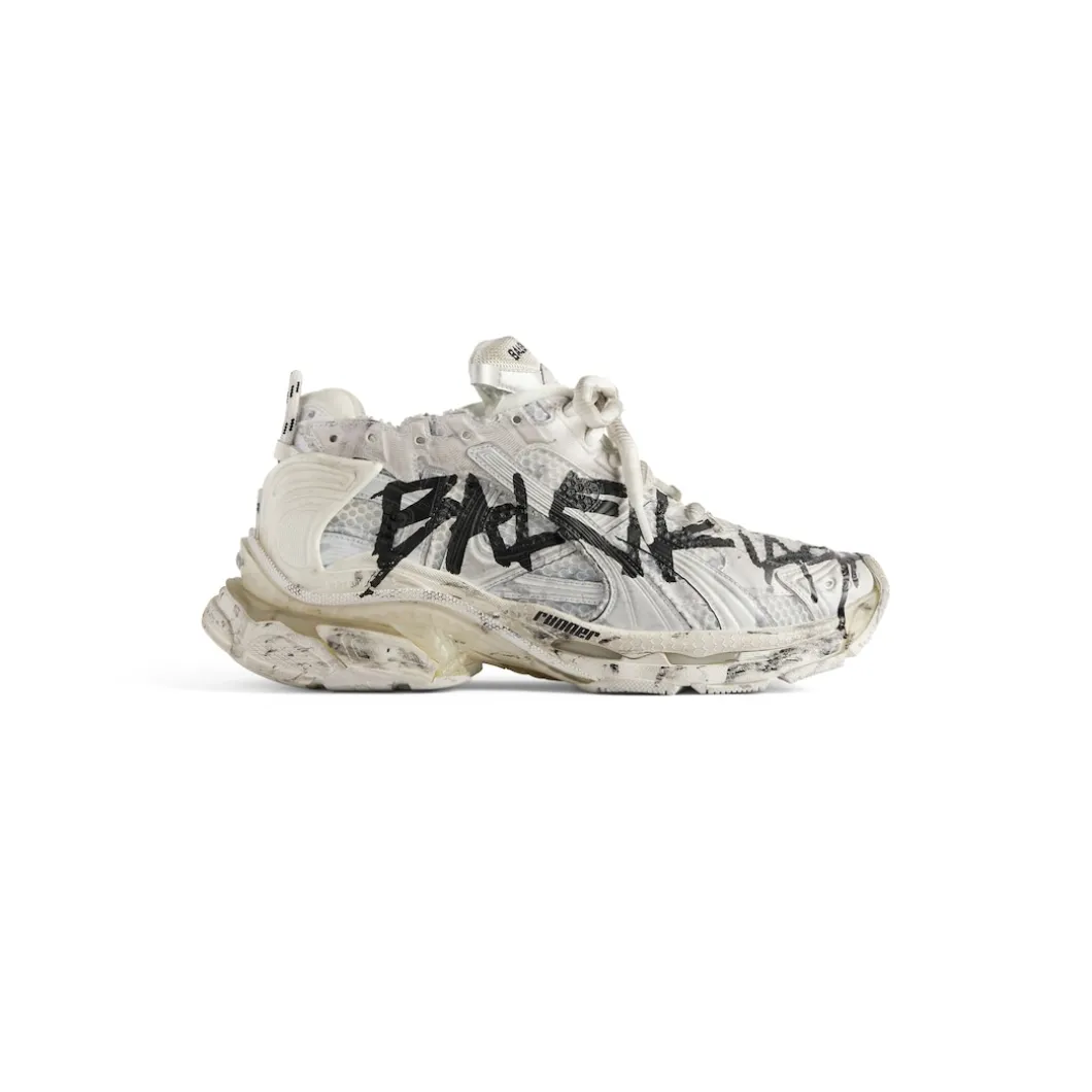 Sneakers Runner Graffiti da Donna in Bianco