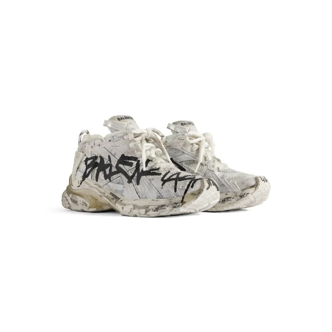 Sneakers Runner Graffiti da Donna in Bianco