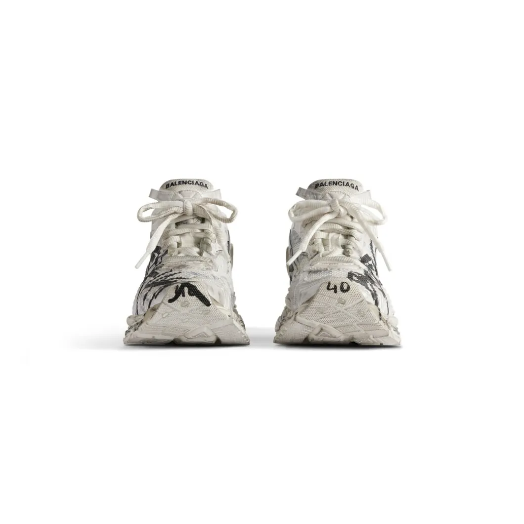 Sneakers Runner Graffiti da Donna in Bianco