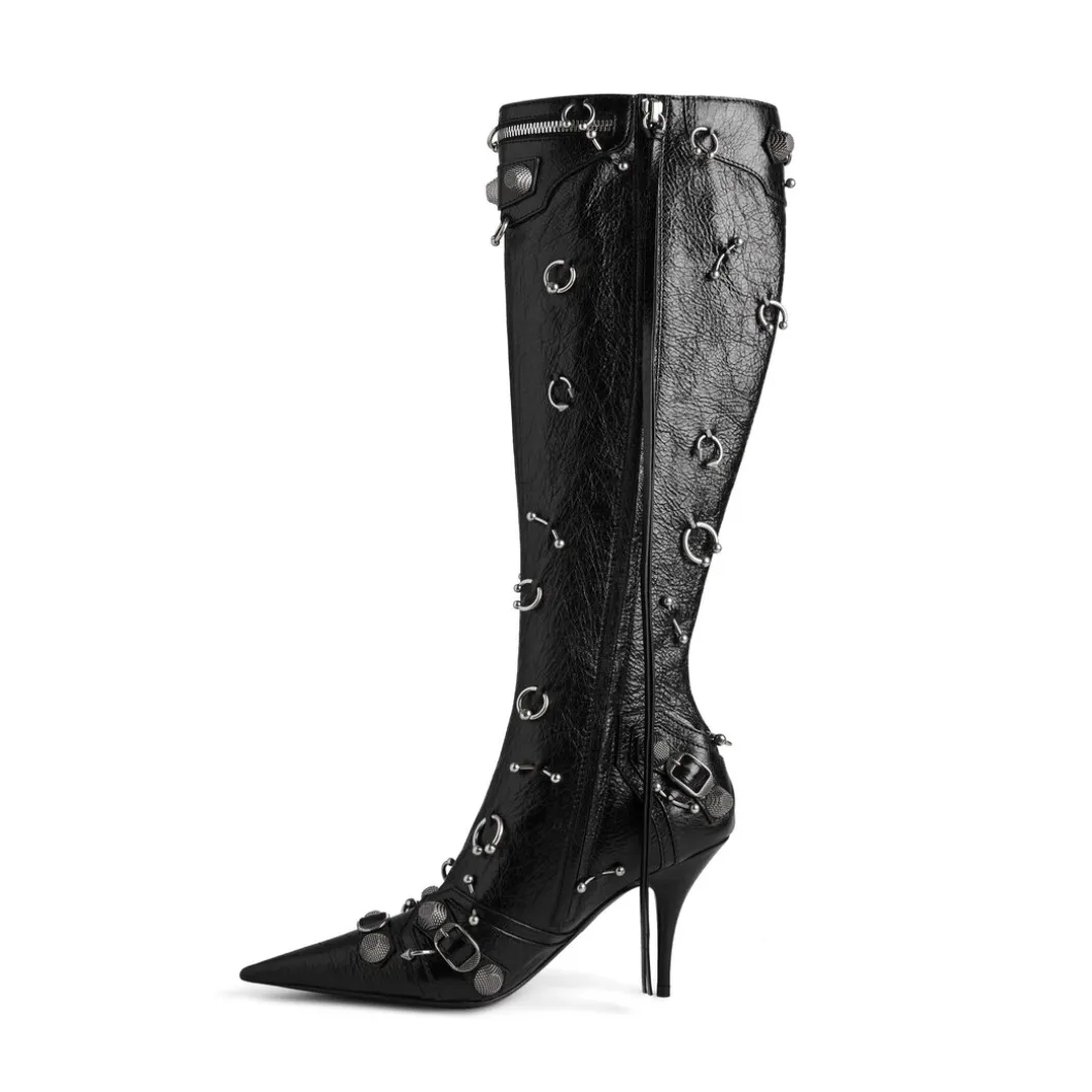 Stivali Cagole 90 Mm Con Piercing da Donna in Nero