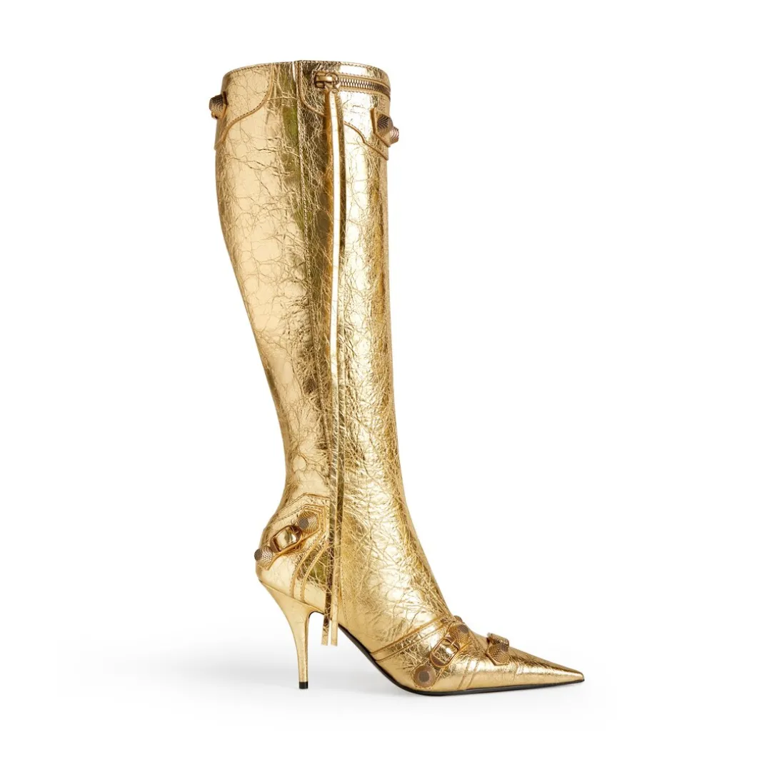 Stivali Cagole 90 Mm Metallizzati da Donna in Oro