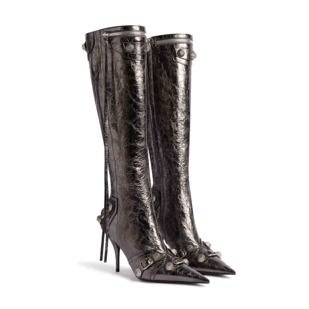 Stivali Cagole 90 Mm Metallizzati da Donna in Grigio