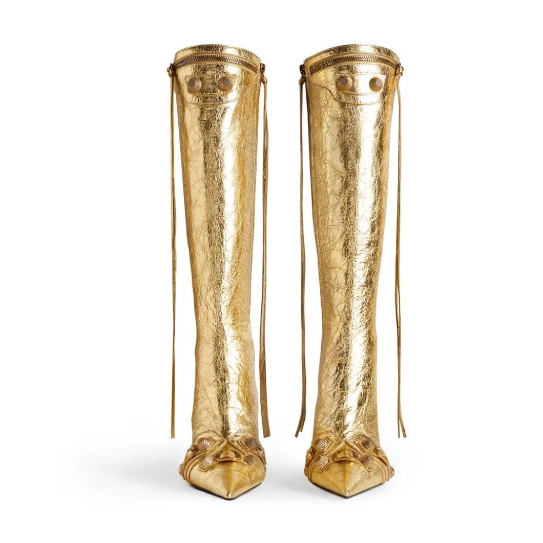 Stivali Cagole 90 Mm Metallizzati da Donna in Oro