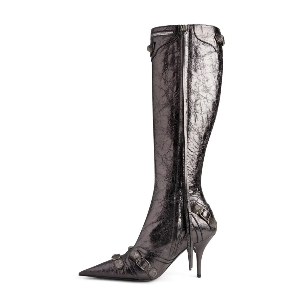 Stivali Cagole 90 Mm Metallizzati da Donna in Grigio