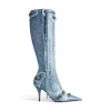 Stivali Cagole 90 Mm Stampa Denim da Donna in Blu