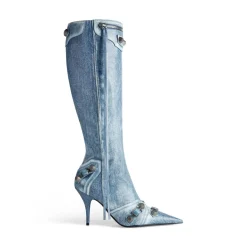 Stivali Cagole 90 Mm Stampa Denim da Donna in Blu