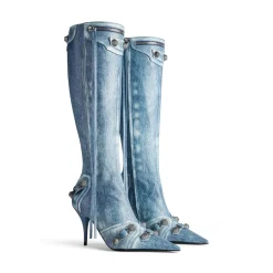 Stivali Cagole 90 Mm Stampa Denim da Donna in Blu