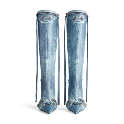 Stivali Cagole 90 Mm Stampa Denim da Donna in Blu