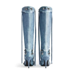 Stivali Cagole 90 Mm Stampa Denim da Donna in Blu