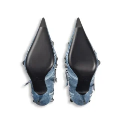 Stivali Cagole 90 Mm Stampa Denim da Donna in Blu