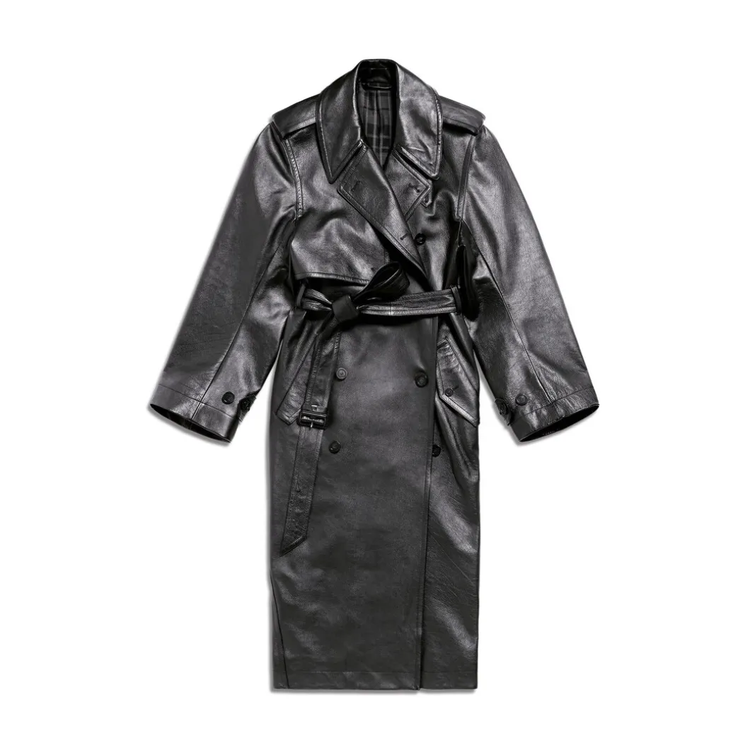 Trench Cocoon Aderente da Donna in Nero