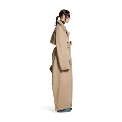 Trench Maxi Deconstructed da Donna in Beige Scuro