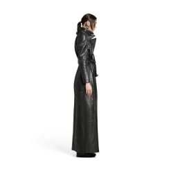 Trench Round Shoulder Maxi da Donna in Nero