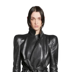 Trench Round Shoulder Maxi da Donna in Nero
