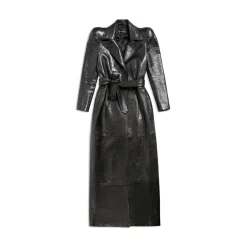 Trench Round Shoulder Maxi da Donna in Nero