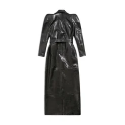 Trench Round Shoulder Maxi da Donna in Nero