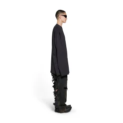 T-shirt A Maniche Lunghe Balenciaga Oversize in Nero D&eacute;lav&eacute;