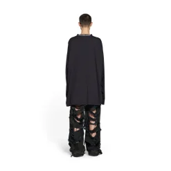 T-shirt A Maniche Lunghe Balenciaga Oversize in Nero D&eacute;lav&eacute;