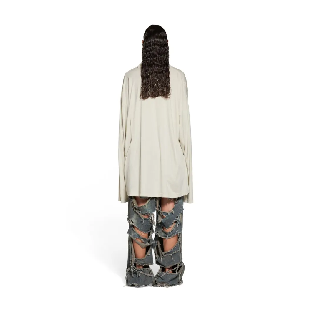 T-shirt A Maniche Lunghe Balenciaga Oversize in Crema