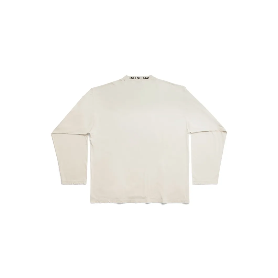 T-shirt A Maniche Lunghe Balenciaga Oversize in Crema