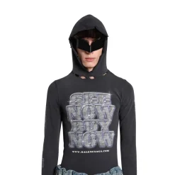 T-shirt A Maniche Lunghe Con Cappuccio Snbn Aderente da Donna in Nero