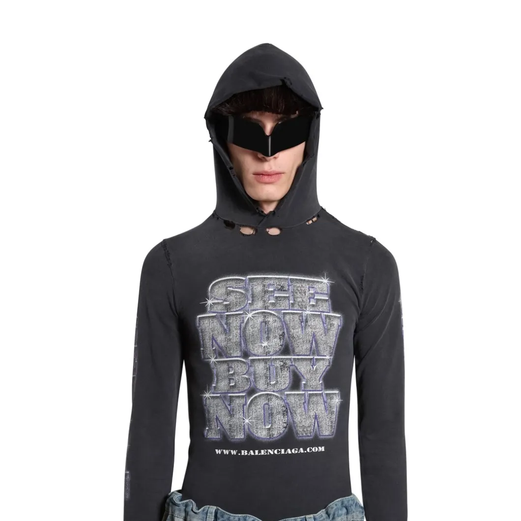 T-shirt A Maniche Lunghe Con Cappuccio Snbn Aderente da Donna in Nero
