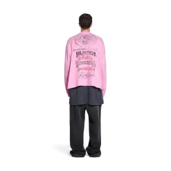 T-shirt A Maniche Lunghe Diy Metal Medium Fit da Donna in Rosa/bianco/rosso