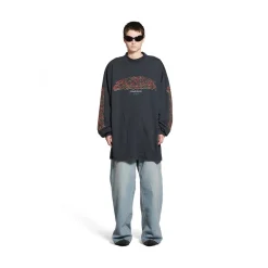 T-shirt A Maniche Lunghe Offshore Oversize in Nero D&eacute;lav&eacute;