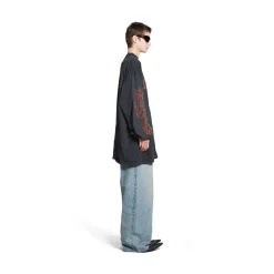 T-shirt A Maniche Lunghe Offshore Oversize in Nero D&eacute;lav&eacute;