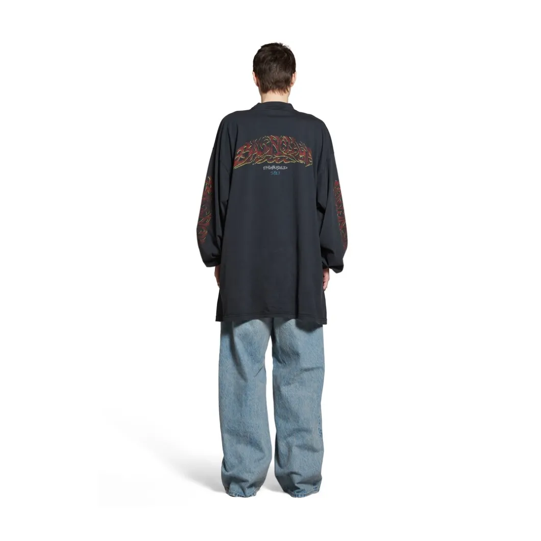 T-shirt A Maniche Lunghe Offshore Oversize in Nero Délavé