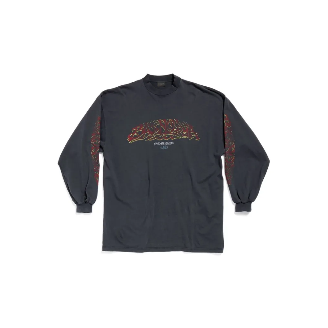 T-shirt A Maniche Lunghe Offshore Oversize in Nero Délavé