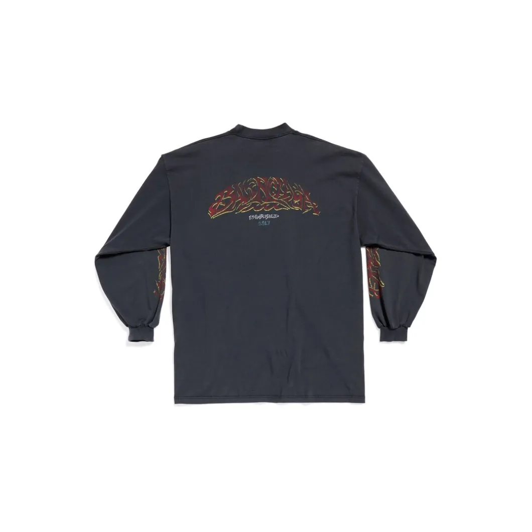 T-shirt A Maniche Lunghe Offshore Oversize in Nero Délavé