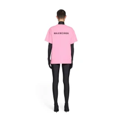T-shirt Balenciaga Back Medium Fit da Donna in Rosa Fluo