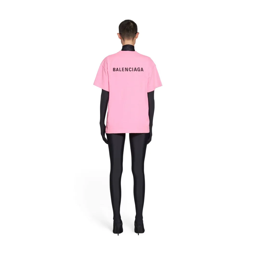 T-shirt Balenciaga Back Medium Fit da Donna in Rosa Fluo