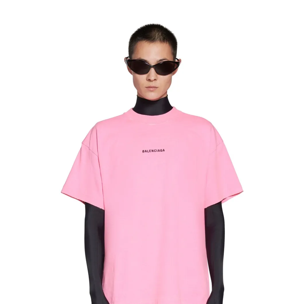 T-shirt Balenciaga Back Medium Fit da Donna in Rosa Fluo