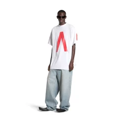 T-shirt Balenciaga Music | Archive Series Connected Oversize in Grigio Chiaro/rosso