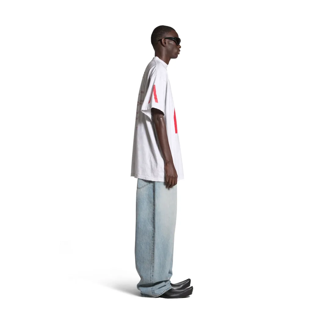 T-shirt Balenciaga Music | Archive Series Connected Oversize in Grigio Chiaro/rosso